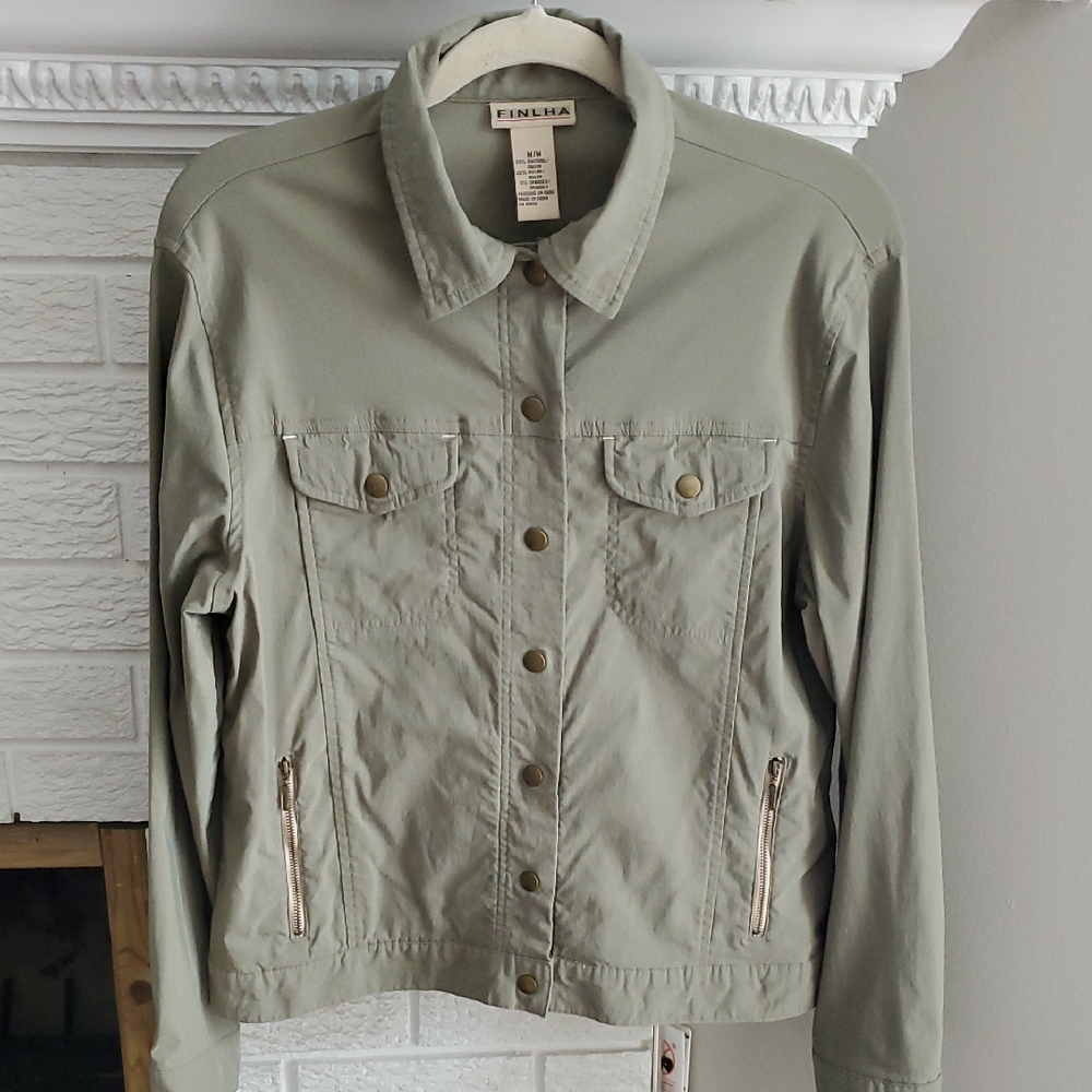 Finlha Women's Khaki Green Utility Lightweight Country Ranch Farm Jacket SZ M